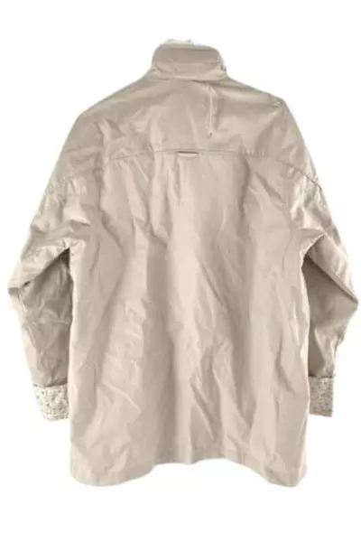 Blair Women's Medium Beige Jacket Floral Lining Full-Zip High Neck Pockets