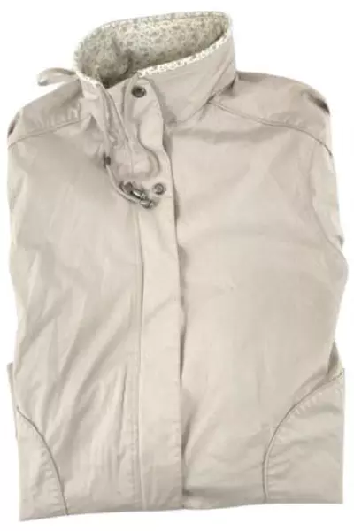 Blair Women's Medium Beige Jacket Floral Lining Full-Zip High Neck Pockets