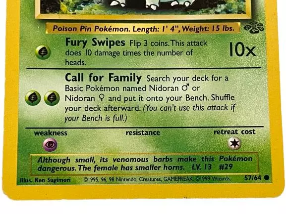 Vintage 1998 Pokemon Nidoran Female 57/64 Trading Card Good Condition