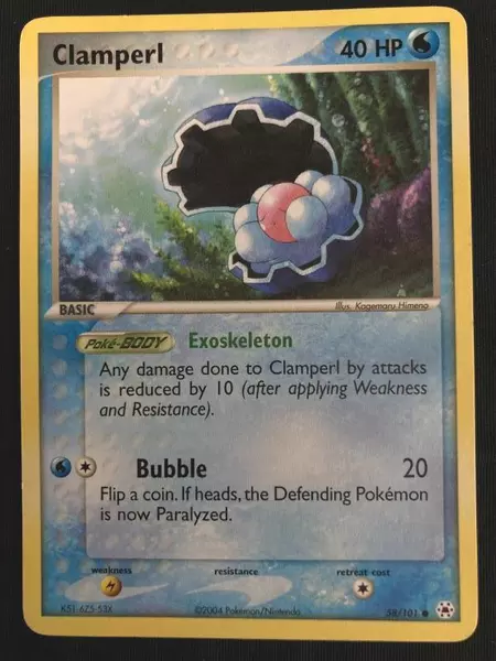 2004 Nintendo Pokemon Clamperl Trading Card 58/101 40 HP Good Condition