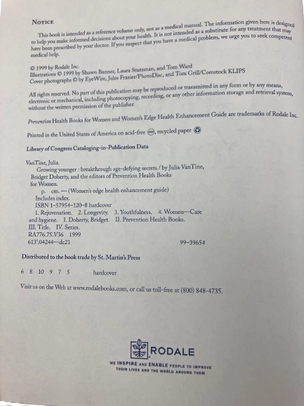 Growing Younger: Age-Defying Secrets by Julia VanTine & Bridget Doherty HC