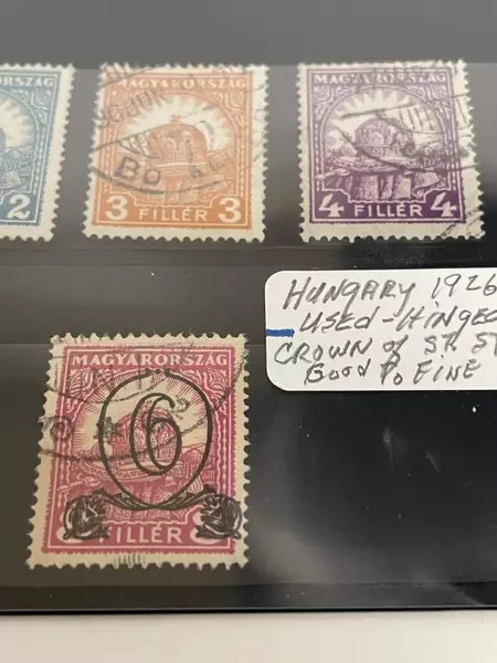 Lot of 8 Used Hungary Stamps 1926-1930 Hinged Crown of Sr. Stephen