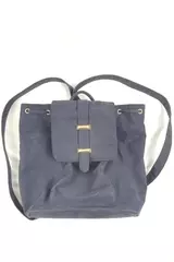 Amanda Smith Navy Blue Faux Suede Backpack Bag with Drawstring Closure