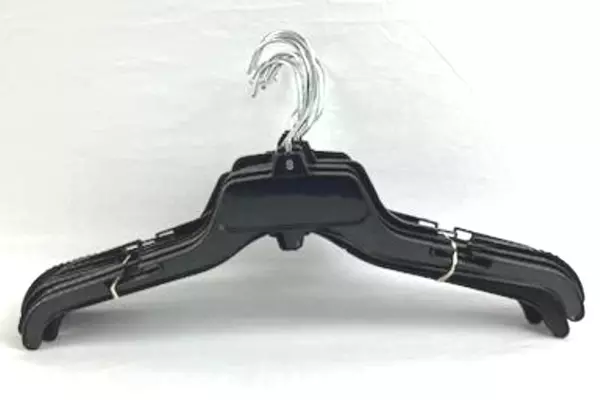 Lot of 10 Durable Black Plastic Retail Hangers with Movable Wire Hooks