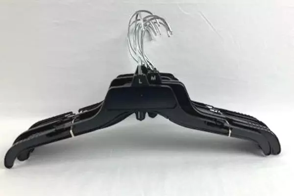 Lot of 10 Durable Black Plastic Retail Hangers with Movable Wire Hooks