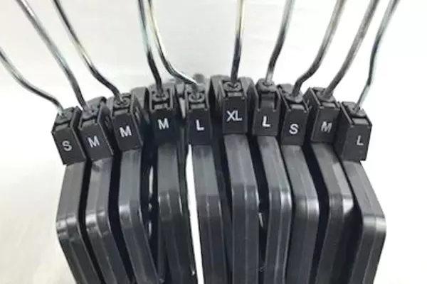 Lot of 10 Durable Black Plastic Retail Hangers with Movable Wire Hooks