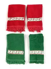 Lot of 4 Vintage Cannon Christmas Washcloths Red Green Rocking Horse Horns