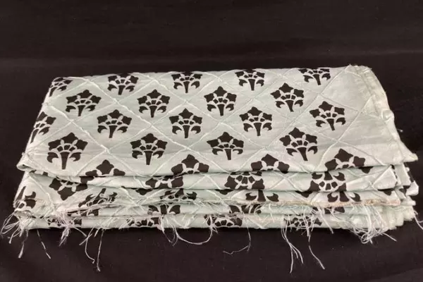 Mint Green Black Fleur De Lis Fabric 110"x53" - Craft Material, Good Condition