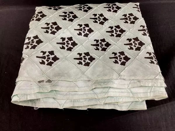 Mint Green Black Fleur De Lis Fabric 110"x53" - Craft Material, Good Condition