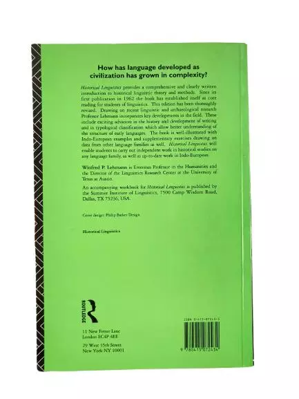 Historical Linguistics 3rd Edition by Winfred P. Lehmann Paperback 1992