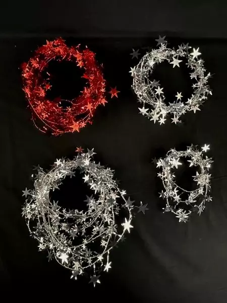 Lot of 4 Star Tinsel Garlands Red  Silver Holiday Decorations 12ft 6ft 3ft