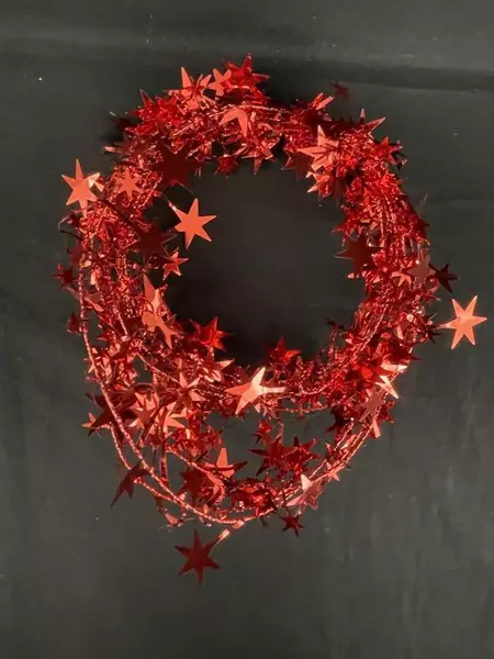 Lot of 4 Star Tinsel Garlands Red  Silver Holiday Decorations 12ft 6ft 3ft