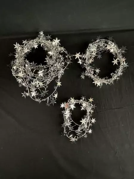 Lot of 4 Star Tinsel Garlands Red  Silver Holiday Decorations 12ft 6ft 3ft
