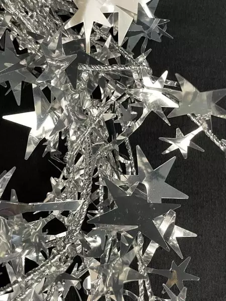 Lot of 4 Star Tinsel Garlands Red  Silver Holiday Decorations 12ft 6ft 3ft