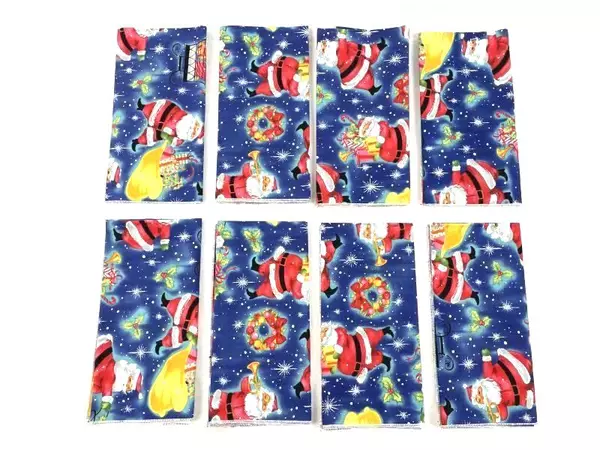 Lot of 8 Christmas Cloth Napkins Blue Santa Gifts Holiday Decor 18"x17"