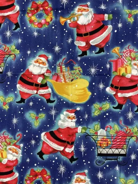 Lot of 8 Christmas Cloth Napkins Blue Santa Gifts Holiday Decor 18"x17"