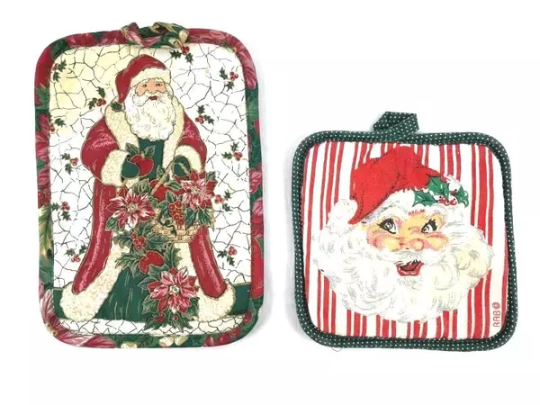 Vintage Santa Claus Pot Holder Oven Mitts Lot of 2 Christmas Decor