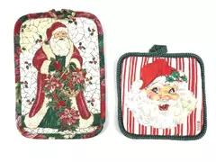 Vintage Santa Claus Pot Holder Oven Mitts Lot of 2 Christmas Decor