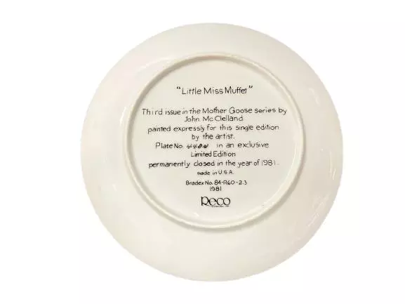 1981 Reco Little Miss Muffet Porcelain Plate Mother Goose Series 3rd Issue