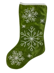 Hallmark Green Sateen Christmas Stocking with Glitter Snowflakes 17.25"