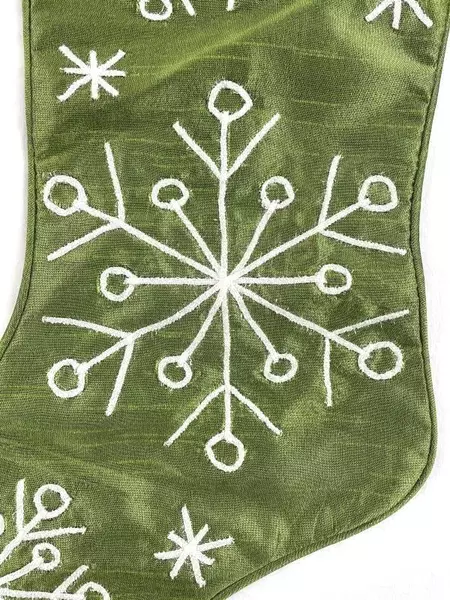Hallmark Green Sateen Christmas Stocking with Glitter Snowflakes 17.25"