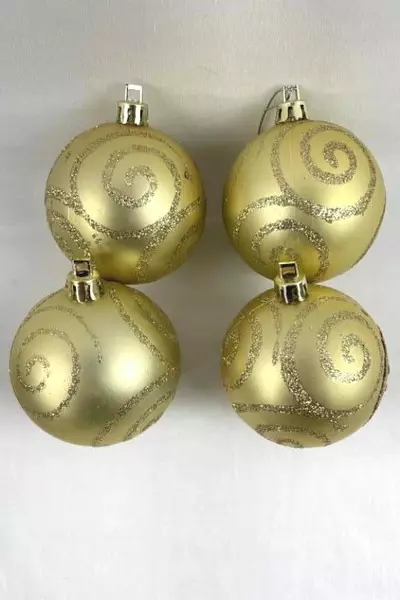 Lot of 4 Gold Glitter Swirl Christmas Bulb Ornaments Holiday Decor