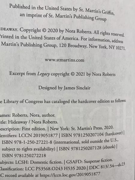 Nora Roberts Hideaway Paperback Thriller 2021 - Good Condition