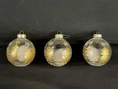 Lot of 3 Clear Gold Snow-Filled Christmas Bulb Ornaments for Tree Decor