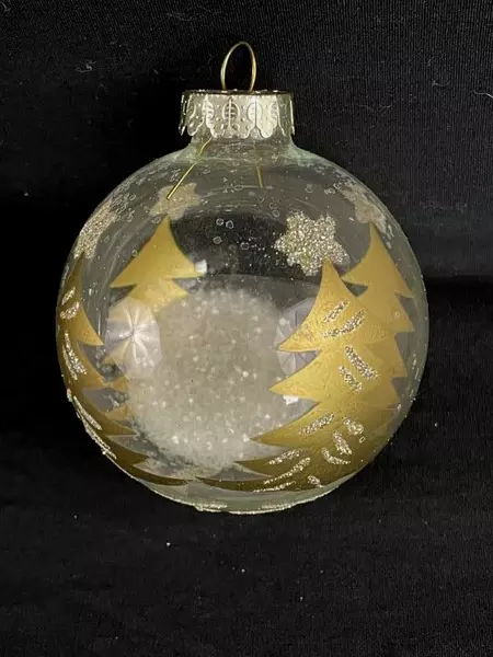 Lot of 3 Clear Gold Snow-Filled Christmas Bulb Ornaments for Tree Decor