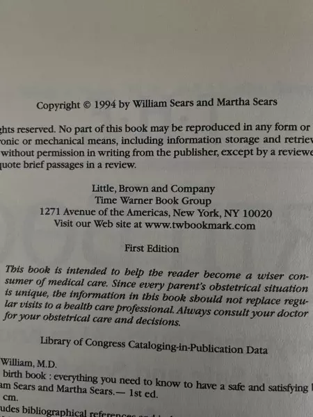1994 The Birth Book by William Sears & Martha Sears - Parenting Library