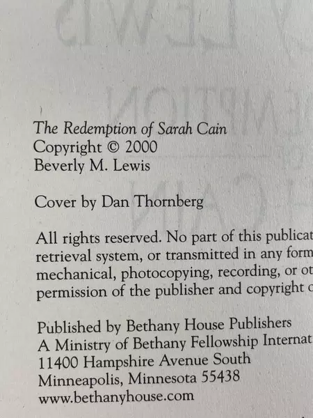 The Redemption of Sarah Cain by Beverly Lewis 2000 Vintage Paperback Book