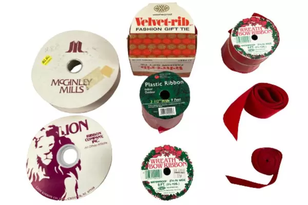 Vintage Weatherproof Christmas Ribbon Lot - Red Velvet & Plastic Rolls