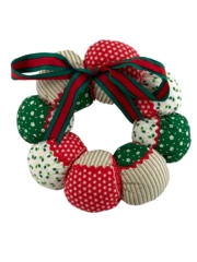 Vintage Christmas Wreath Plush Stuffed Red Green Ribbon Bow Mistletoe Patchwork