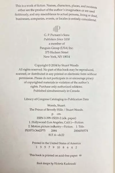 2004 The Prince of Beverly Hills by Stuart Woods Hardcover Book Good Condition