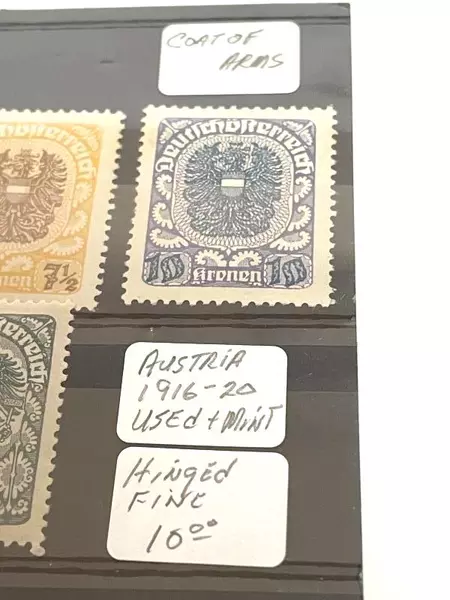 Lot of 9 Used Austria Stamps 1916-1920 Coat of Arms Fine Mint Hinged