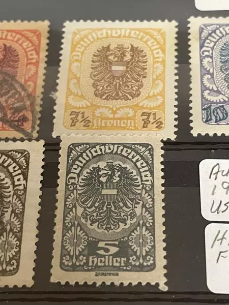 Lot of 9 Used Austria Stamps 1916-1920 Coat of Arms Fine Mint Hinged