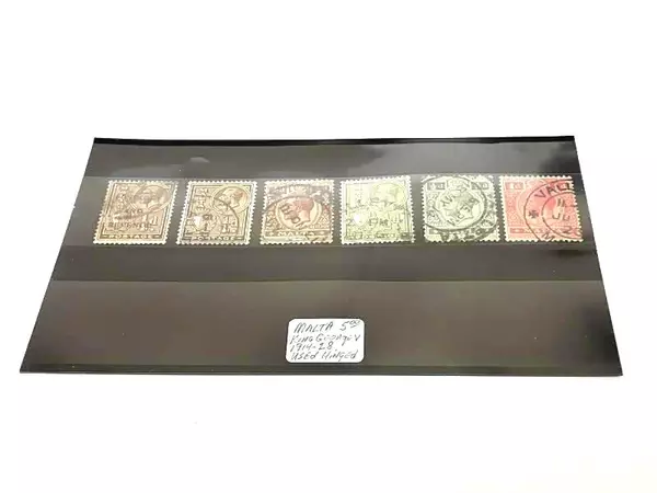 Lot of 6 Used Malta Stamps 1914-1928 King George V Hinged Collection