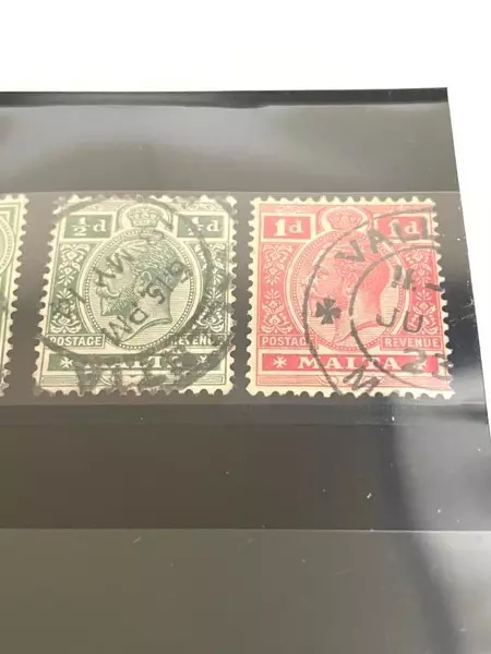 Lot of 6 Used Malta Stamps 1914-1928 King George V Hinged Collection