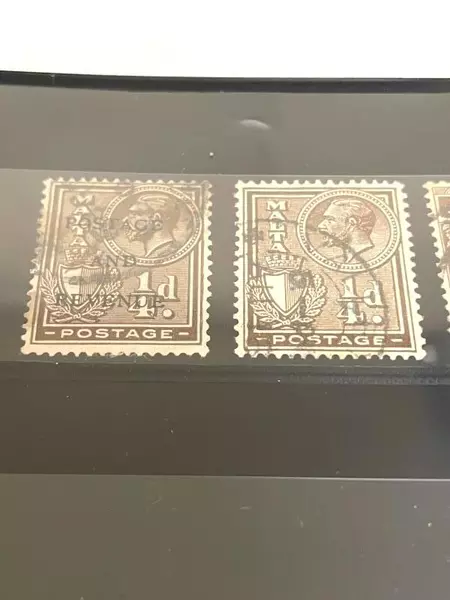 Lot of 6 Used Malta Stamps 1914-1928 King George V Hinged Collection