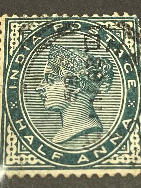 1880s India Half Anna Queen Victoria Used Hinged Stamp - Fair Condition
