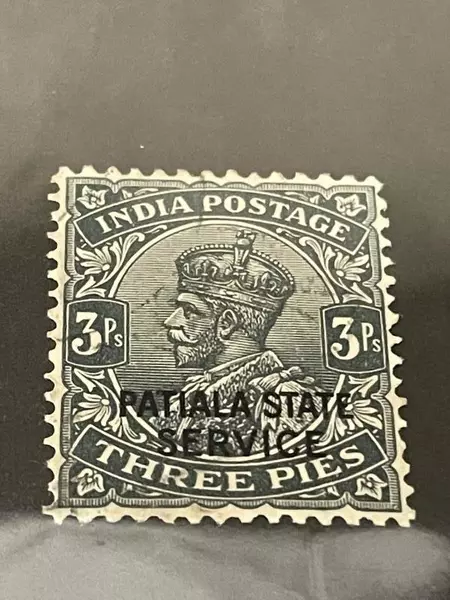 Used India Patiala Convention State 3 Pies Fine Hinged Stamp for Collectors