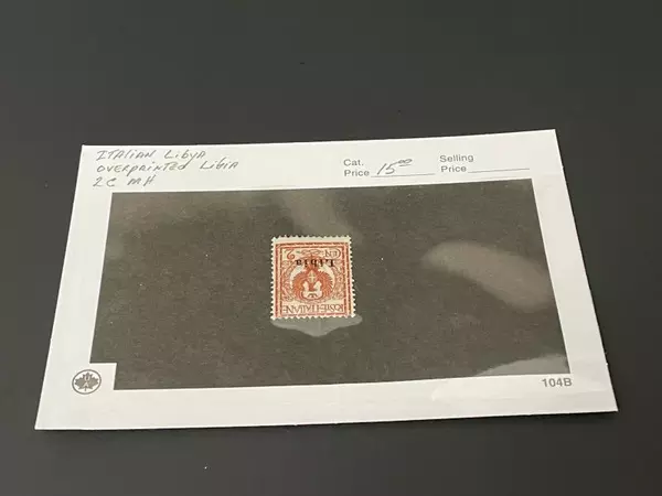 Italian Libya 2c Overprinted Stamp Mint Hinged Collectible Red White