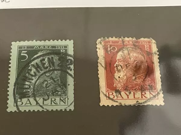 Lot of 2 Very Fine Used 1911 Bayern Postage Stamps - Collectible