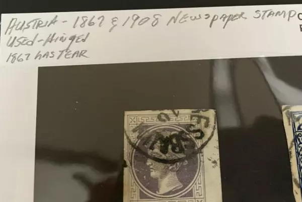 Lot of 2 Used Austria Newspaper Postage Stamps Hinged 1867-1908 with Tear