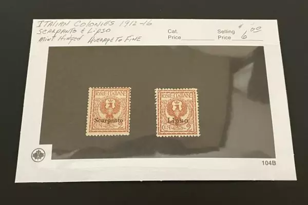 Italian Colonies Stamps Lot of 2 Mint Hinged 1912-1916 Scarpanto Lipso