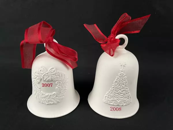 Hallmark Christmas Bells 2007 & 2008 Set of 2 Ceramic Ornaments Decor