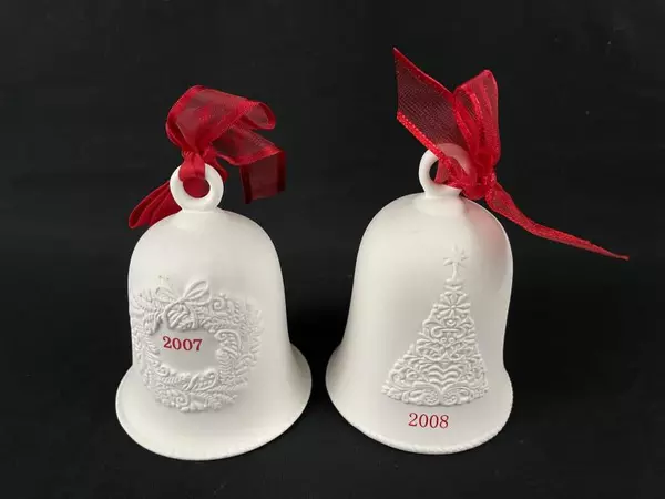 Hallmark Christmas Bells 2007 & 2008 Set of 2 Ceramic Ornaments Decor