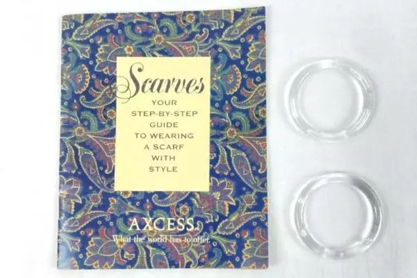 Vintage 1987 Scarves Guide Booklet & 2 Clear Plastic Scarf Rings Set