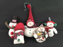 Lot of 5 Fleece Snowman Ornaments - Holiday Teacher Decor & Accessories