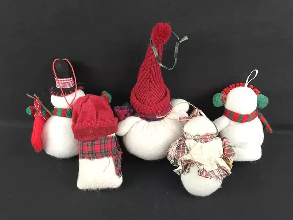 Lot of 5 Fleece Snowman Ornaments - Holiday Teacher Decor & Accessories
